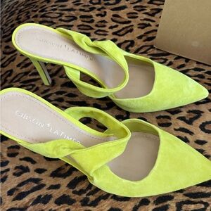 Gibson Latimer Neon PALE GREEN SUEDE Heels.